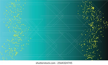 Title: Abstract Geometric Line Art with Yellow Dots on Gradient Green Background