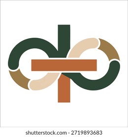 Título: geométrica Abstractas con Formas superpuestas en colores marrón verde y beige sobre blanco