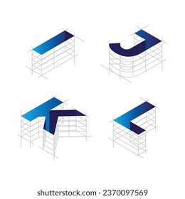 Title: architecture style text, Isometric alphabet, numbers Abc uppercase letters, typography 3d elements, signs, symbols. Vector illustration in line art style

