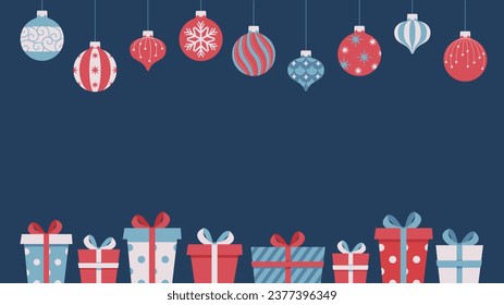 Title background material decorated with Christmas ornaments and gift boxes	
