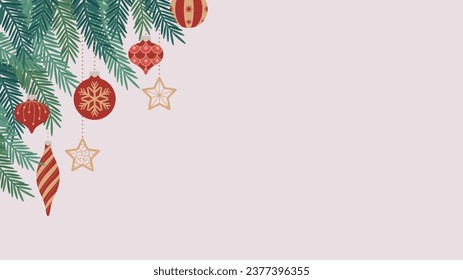 Title background material decorated with Christmas tree, ornaments, and mistletoes	