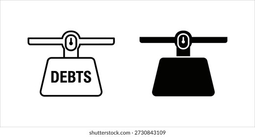 Title: A balance scale with the word debts on one side representing financial obligations
