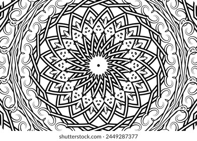 Title	
Black and white caleidoscope gradient flower art pattern of indonesian culture traditional tenun batik ethnic dayak ornament