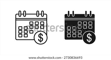 Title: Black and white calendar with dollar sign and solid black calendar with white dollar sign