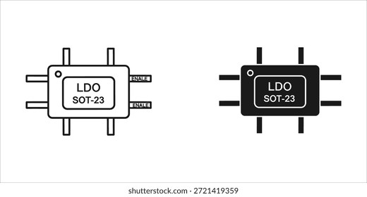 Titel: Schwarz-Weiß eines Low-Dropout-Reglers SOT 23 elektronische Komponente mit drei Pins