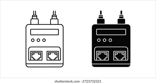 Título: Preto-e-branco de um dispositivo de rede com portas e antenas Ethernet