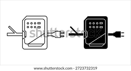 Title: Black and white of a power supply unit with input and output connections