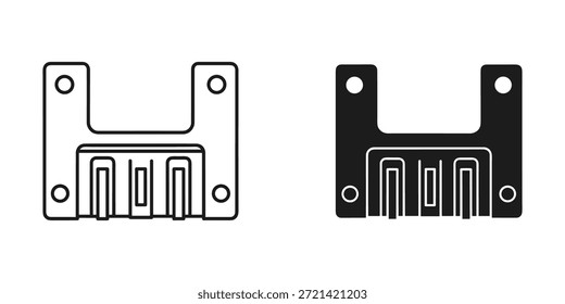Título: Preto e branco de dois tipos diferentes de conectores USB com vários pinos e montagem