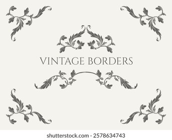 Title border and corners. Contour leaf pattern. Vintage Victorian style decor. 