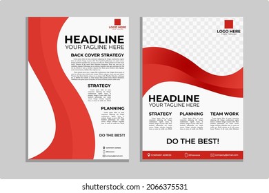 Title: Business flyer layout template in A4 size template. annual report, Modern brochure , cover design, poster with red wavy lines for business promotion on white background, vector illustration