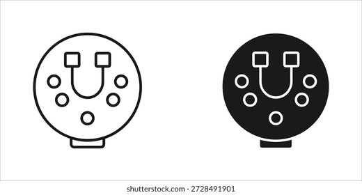 Title: Circular audio connector with multiple pins in black and white