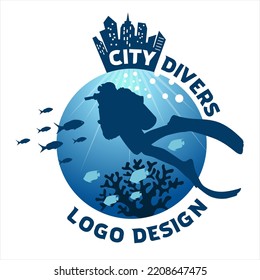 Title: City divers logo, company logo design idea, vector illustration 