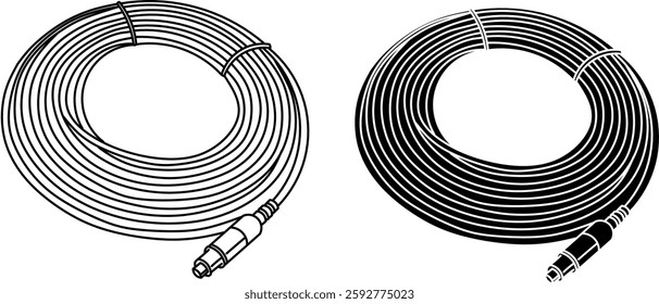 Title: Coiled Fiber Optic Cable with Connector Illustration