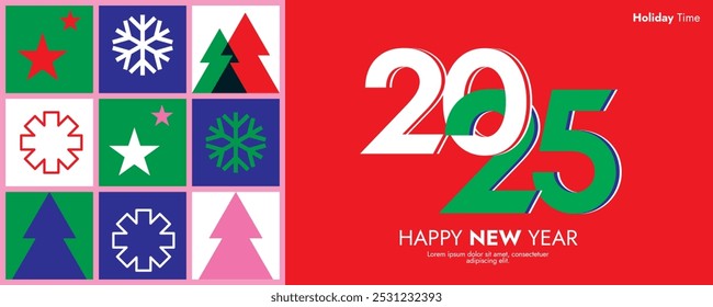 Title	
Creative concept of 2025 Happy New Year greeting banner. Minimalist trendy with snowflake, elements for celebration, header for website, decoration, branding