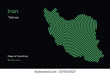 Title: Creative map of Iran, Political map. Tehran. Capital. World Countries vector maps series. Spiral, fingerprint series

