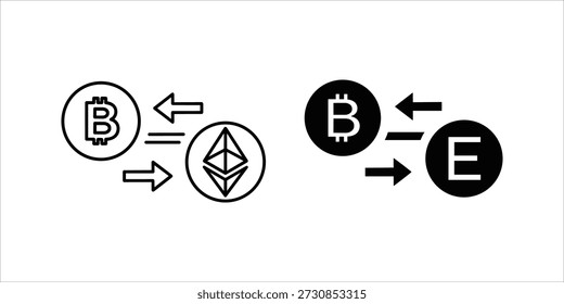 Title: Cryptocurrency with arrows and equal sign representing exchange and conversion