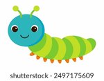 Title: Cute Caterpillar Cartoon Vector Line Art - Funny Animal Clipart on White Background