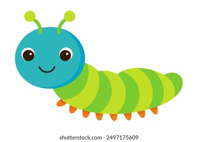 Title: Cute Caterpillar Cartoon Vector Line Art - Funny Animal Clipart on White Background