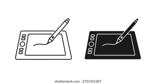 Title: Digital tablet with stylus and line in black and white