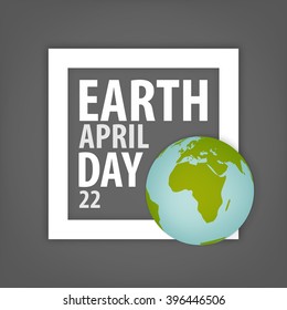 Title Earth day in a white frame and the planet on a dark background