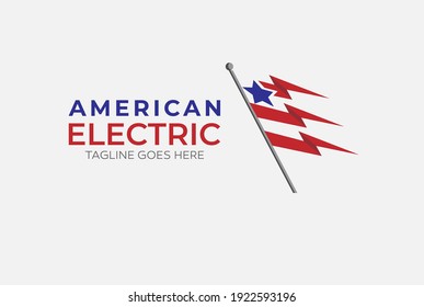 Title: Electric logo, American Flag and Thunder bolt combination, tunder bolt design logo template, vector illustration

