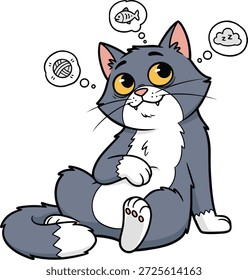 Título	
Expresión de un personaje de fierce cat que está soñando despierto, Vector, ilustración, expresión