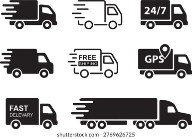 Title	
Fast delivery icon set. Free shipping, express delivery, 24 hours, fast van. Truck symbol on white background - stock vector	