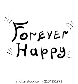 Título siempre feliz. Grabado vectorial negro. Icono de texto sobre fondo blanco.