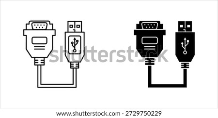 Title: Four different types of connectors including USB and serial ports in black and white