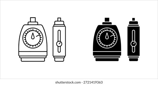 Title: Four different types of pressure gauges and control valves in black and white line style