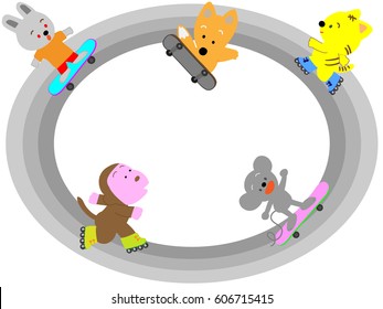 It is the title frame of animals enjoying roller skating and skateboarding.