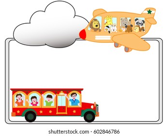 The title frame of a bus and the airplane of the sightseeing spot.