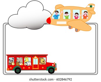 The title frame of a bus and the airplane of the sightseeing spot.