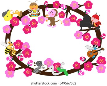 The title frame of the plum.Insects play music.