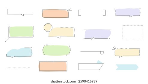 Title frame quote text box border cute simple line speech bubble. Comic dialog shape. Information elements, note decoration. Retro template. Vector illustration
