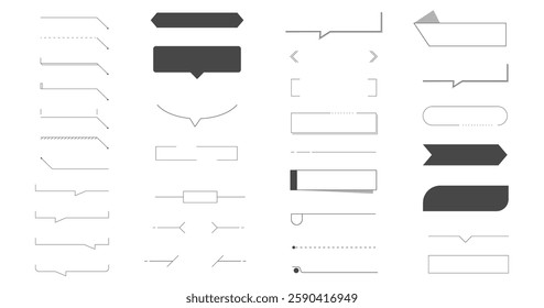 Title frame quote text box border cute simple line speech bubble. Comic dialog shape. Information elements, note decoration. Retro template. Vector illustration