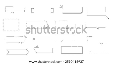 Title frame quote text box border cute simple line speech bubble. Comic dialog shape. Information elements, note decoration. Retro template. Vector illustration