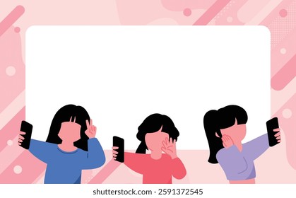 Title frame of three teenage high school students taking a selfie with their smartphones_SNS_video distribution image