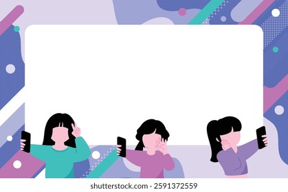 Title frame of three teenage high school students taking a selfie with their smartphones_SNS_video distribution image