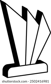 Título del diseño del ícono del Vector del premio Frolic, símbolo del símbolo del reconocimiento, signo de gratitud de la expresión, ilustración distintiva de la insignia, torre triple o concepto isométrico del premio del cristal puro en forma de pluma