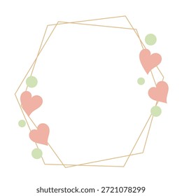 Title:
Golden hexagonal frame decorated with pink hearts clip art