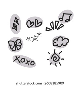 title ; Hand Drawn Doodle Vector Set in Black and Gray   KY: 