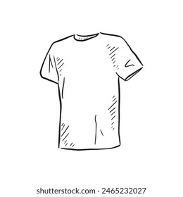 Title: Hand drawn tshirt in black and white line with shading.