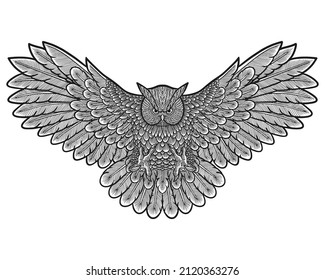 Title: Illustration of the black owl bird. High Detailed