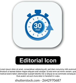 Title: Illustration Vector Icon Stopwatch Time Blue. Stopwatch shows intervals ranging from 0 to 60 minutes
