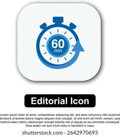 Title: Illustration Vector Icon Stopwatch Time Blue. Stopwatch shows intervals ranging from 0 to 60 minutes