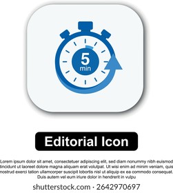 Title: Illustration Vector Icon Stopwatch Time Blue. Stopwatch shows intervals ranging from 0 to 60 minutes