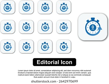 Title: Illustration Vector Icon Stopwatch Time Blue. Stopwatch shows intervals ranging from 0 to 60 minutes