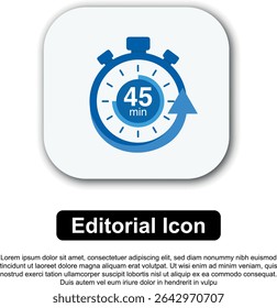 Title: Illustration Vector Icon Stopwatch Time Blue. Stopwatch shows intervals ranging from 0 to 60 minutes