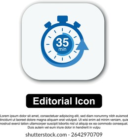 Title: Illustration Vector Icon Stopwatch Time Blue. Stopwatch shows intervals ranging from 0 to 60 minutes